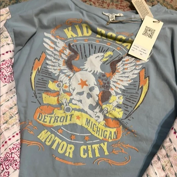 Upcycled kantha kid rock tee top m/l crazy oversized nwt boho graphic - Picture 4 of 5